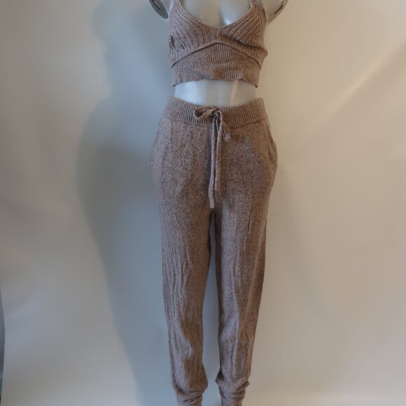 Womens 2PC The Bright Side Tan Speckled Knit Bralette Crop Tank & Jogger Pant S - Picture 5 of 14